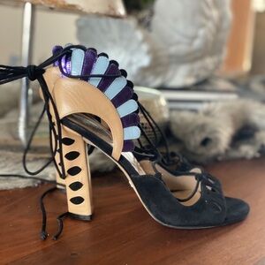 Paula Cademartori Womens Lotus Leather Lace Up Sandal Heels Italy Size 37.5